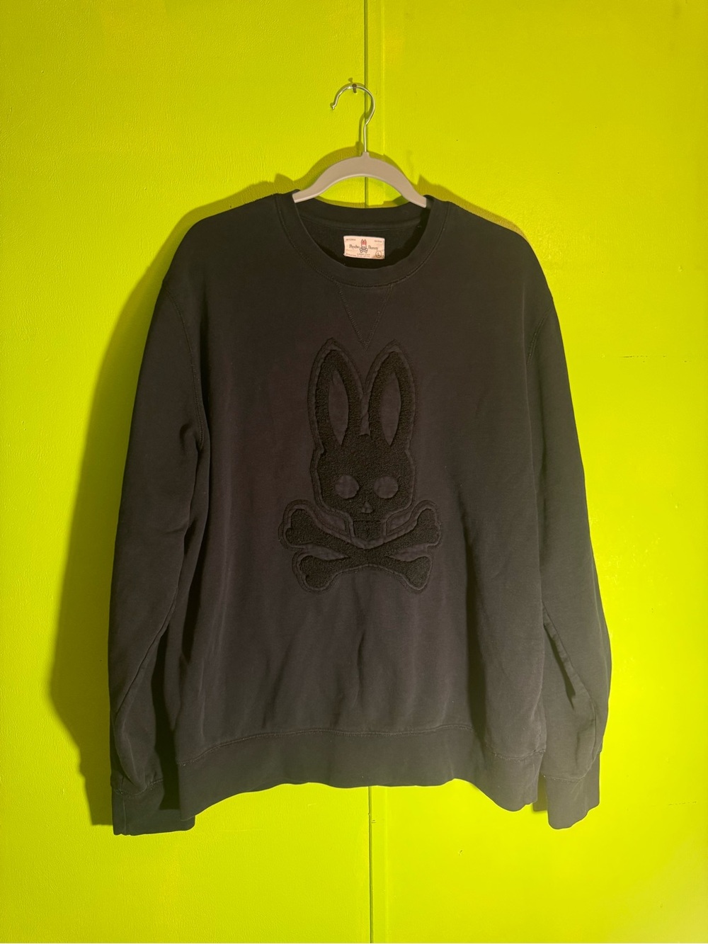 Psycho Bunny Black Crewneck with Tonal Bunny-and-Crossbones